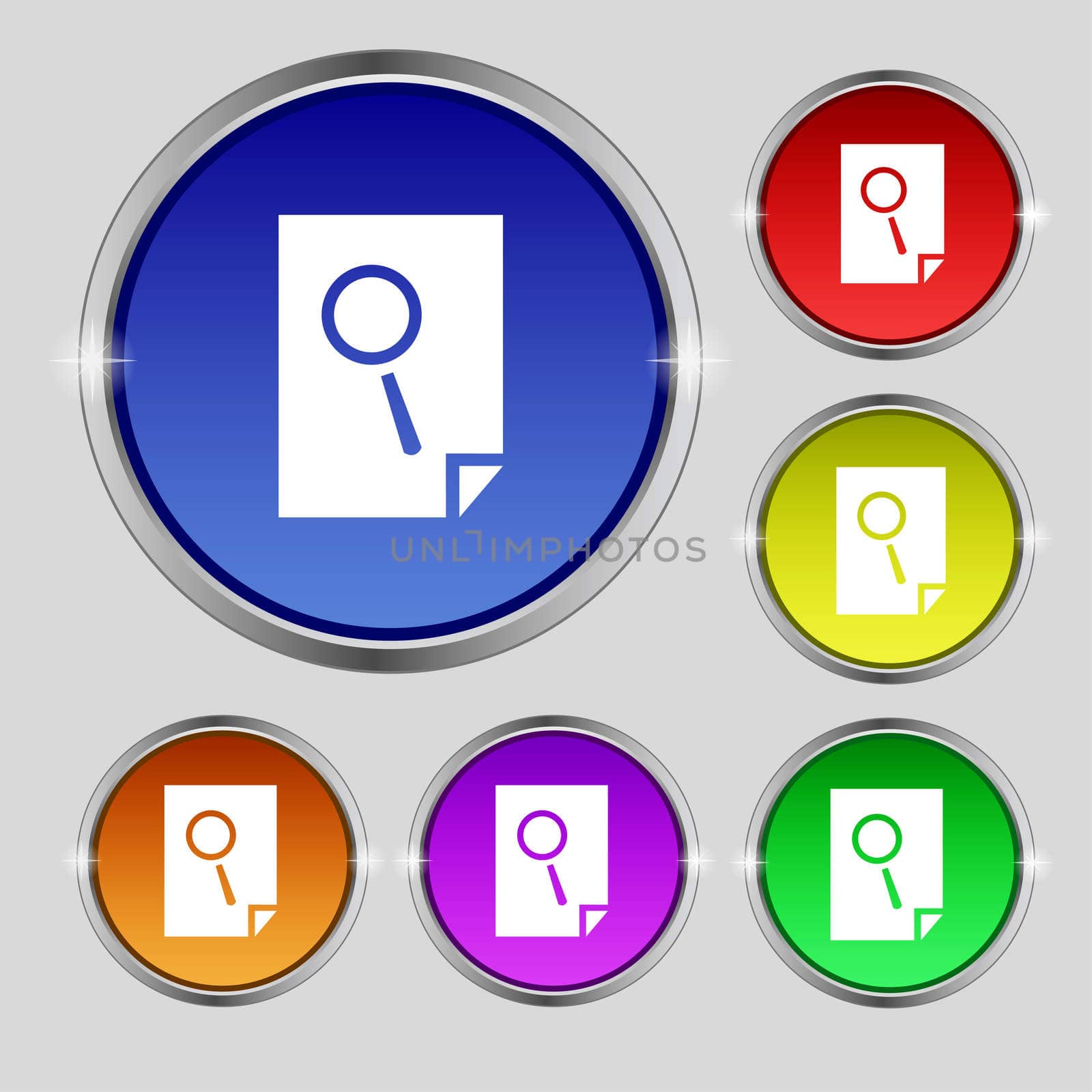 Search in file sign icon. Find document symbol. Set of colored buttons.  by serhii_lohvyniuk