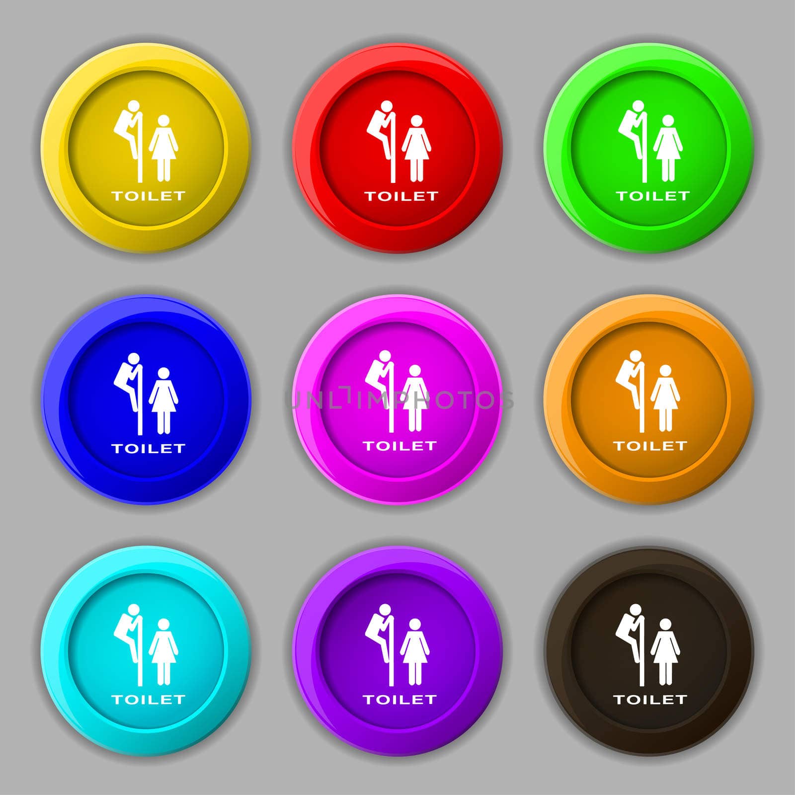 toilet icon sign. symbol on nine round colourful buttons.  by serhii_lohvyniuk