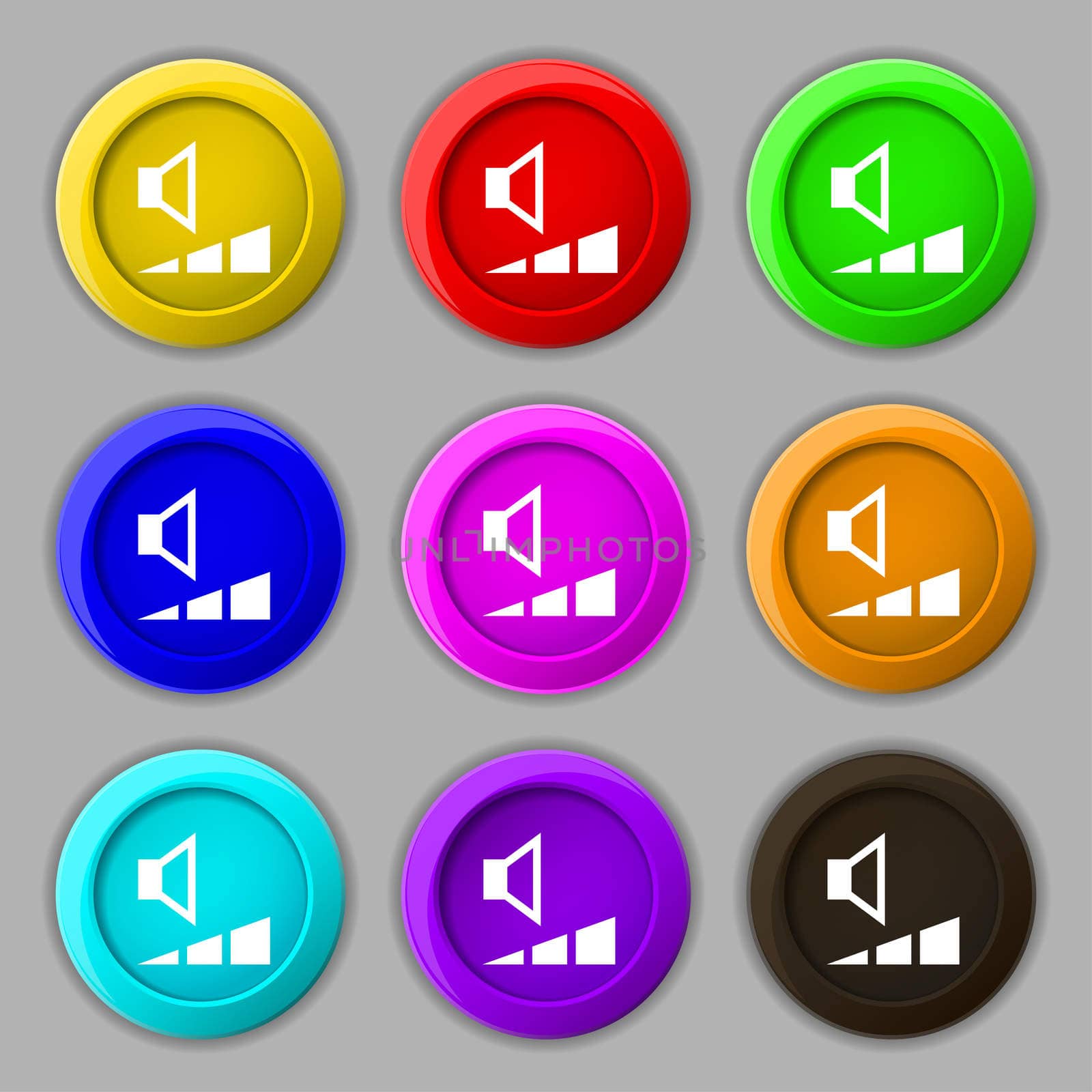 volume, sound icon sign. symbol on nine round colourful buttons.  by serhii_lohvyniuk