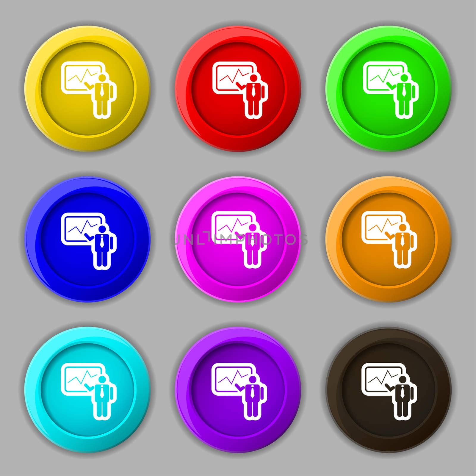 businessman making report icon sign. symbol on nine round colourful buttons.  by serhii_lohvyniuk