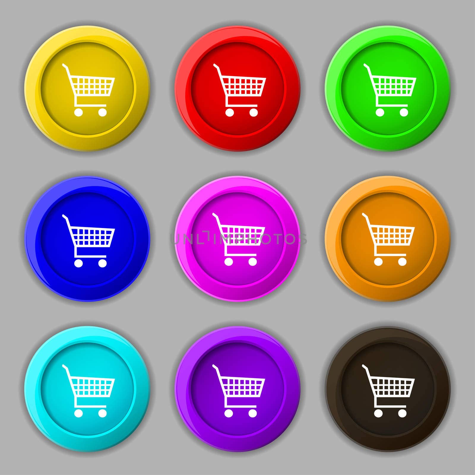 shopping cart icon sign. symbol on nine round colourful buttons.  by serhii_lohvyniuk