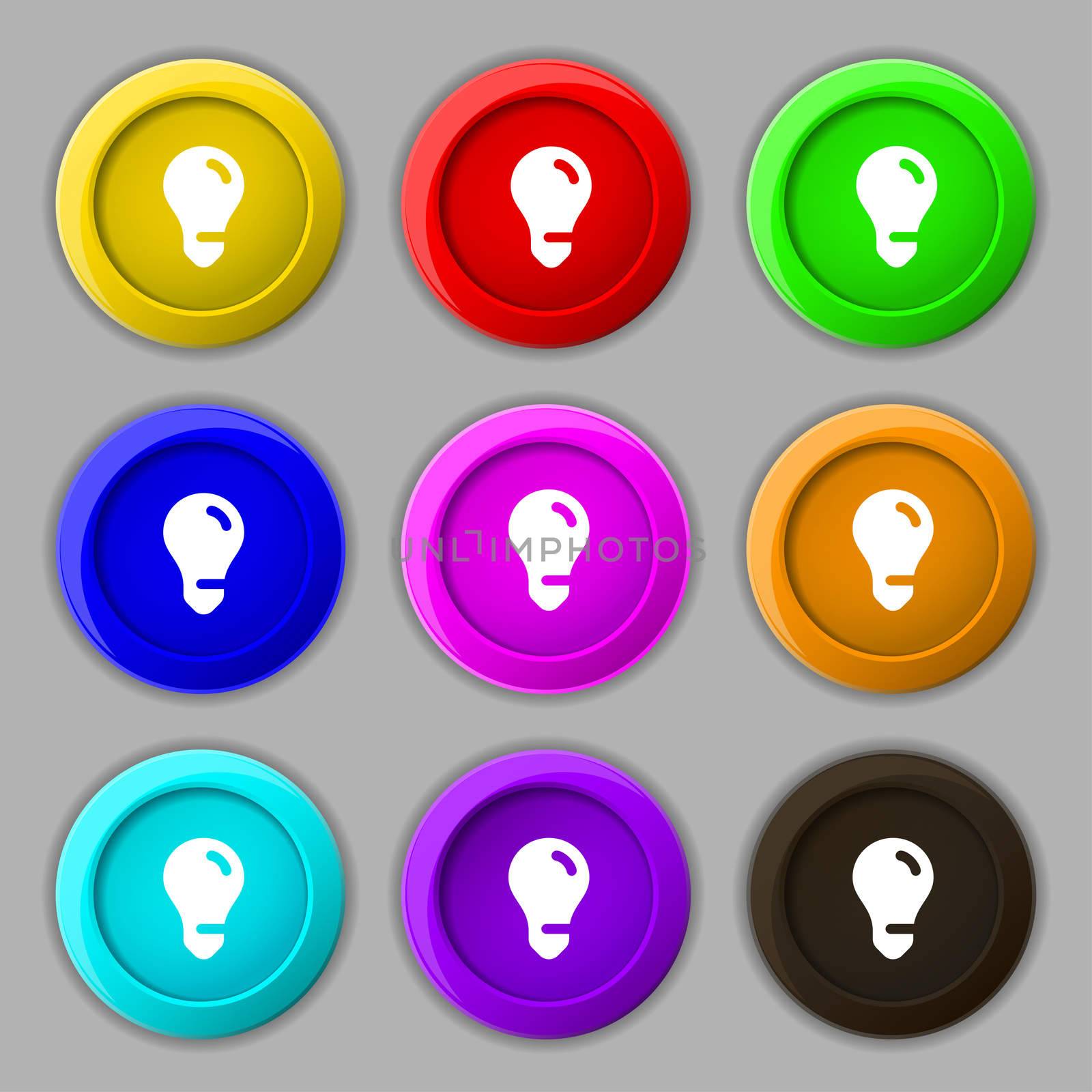 light bulb, idea icon sign. symbol on nine round colourful buttons.  by serhii_lohvyniuk