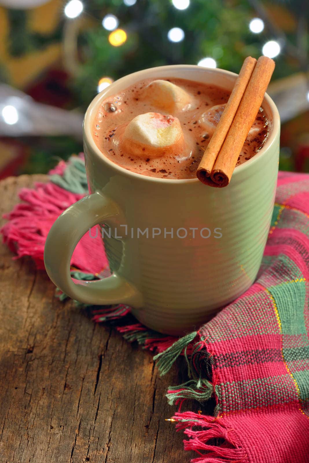 Hot chocolate with marshmallows in winter time