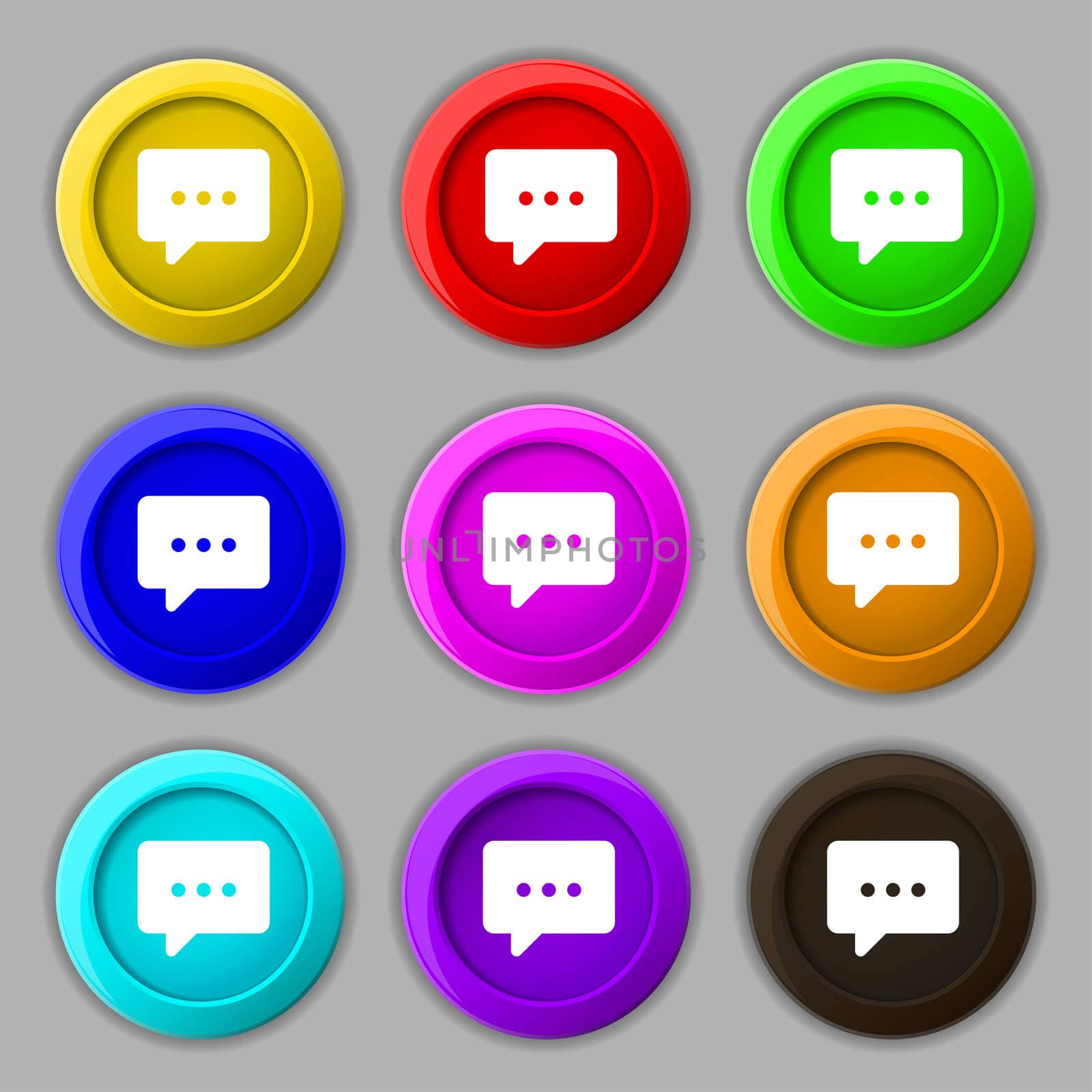 Cloud of thoughts icon sign. symbol on nine round colourful buttons. illustration