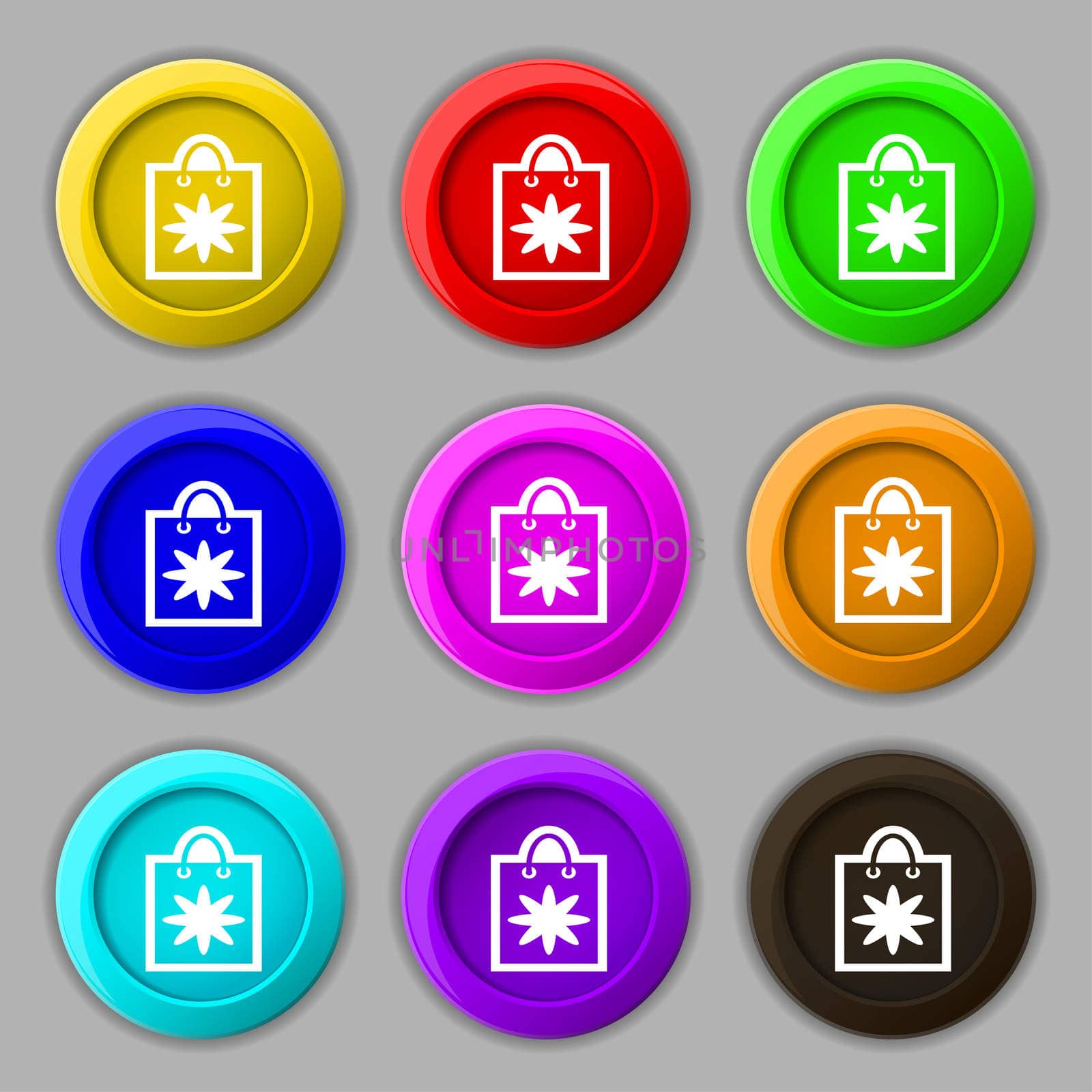 shopping bag icon sign. symbol on nine round colourful buttons.  by serhii_lohvyniuk