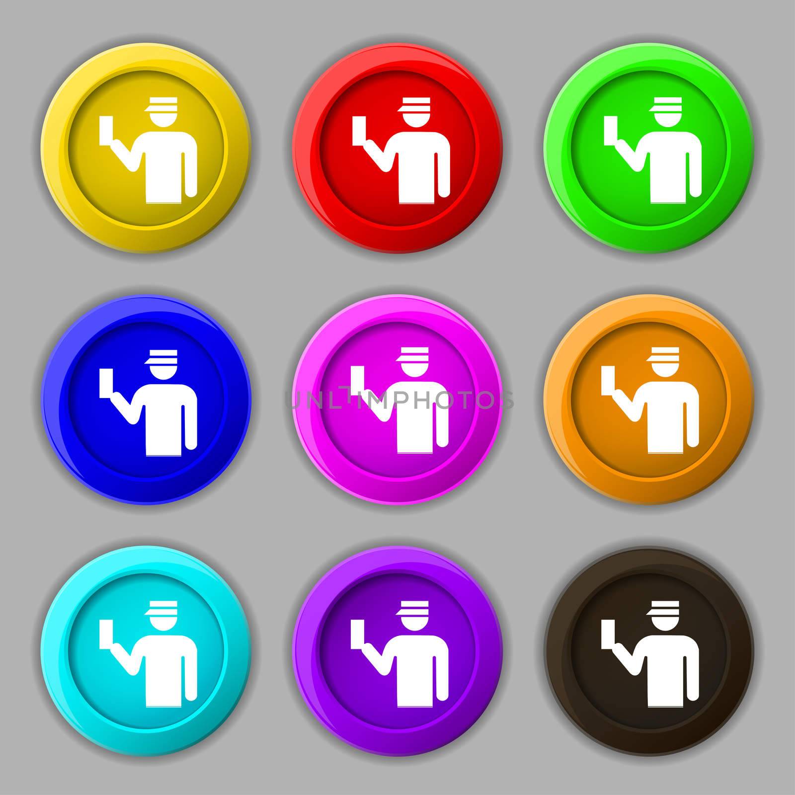 Inspector icon sign. symbol on nine round colourful buttons.  by serhii_lohvyniuk