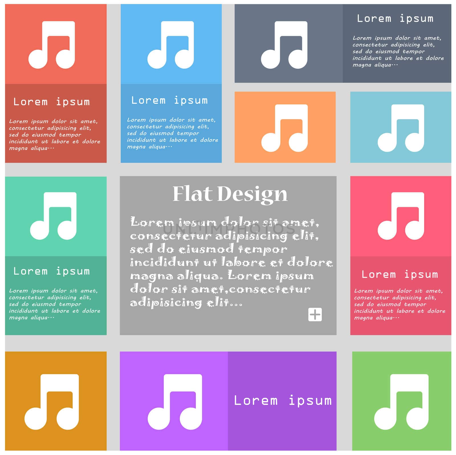Music note icon sign. Set of multicolored buttons with space for text.  by serhii_lohvyniuk