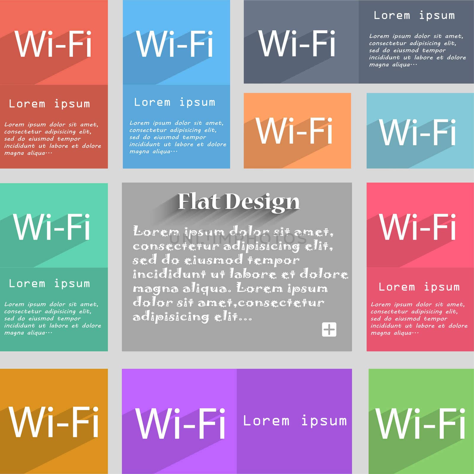 Free wifi sign. Wi-fi symbol. Wireless Network icon Set of colored buttons.  by serhii_lohvyniuk