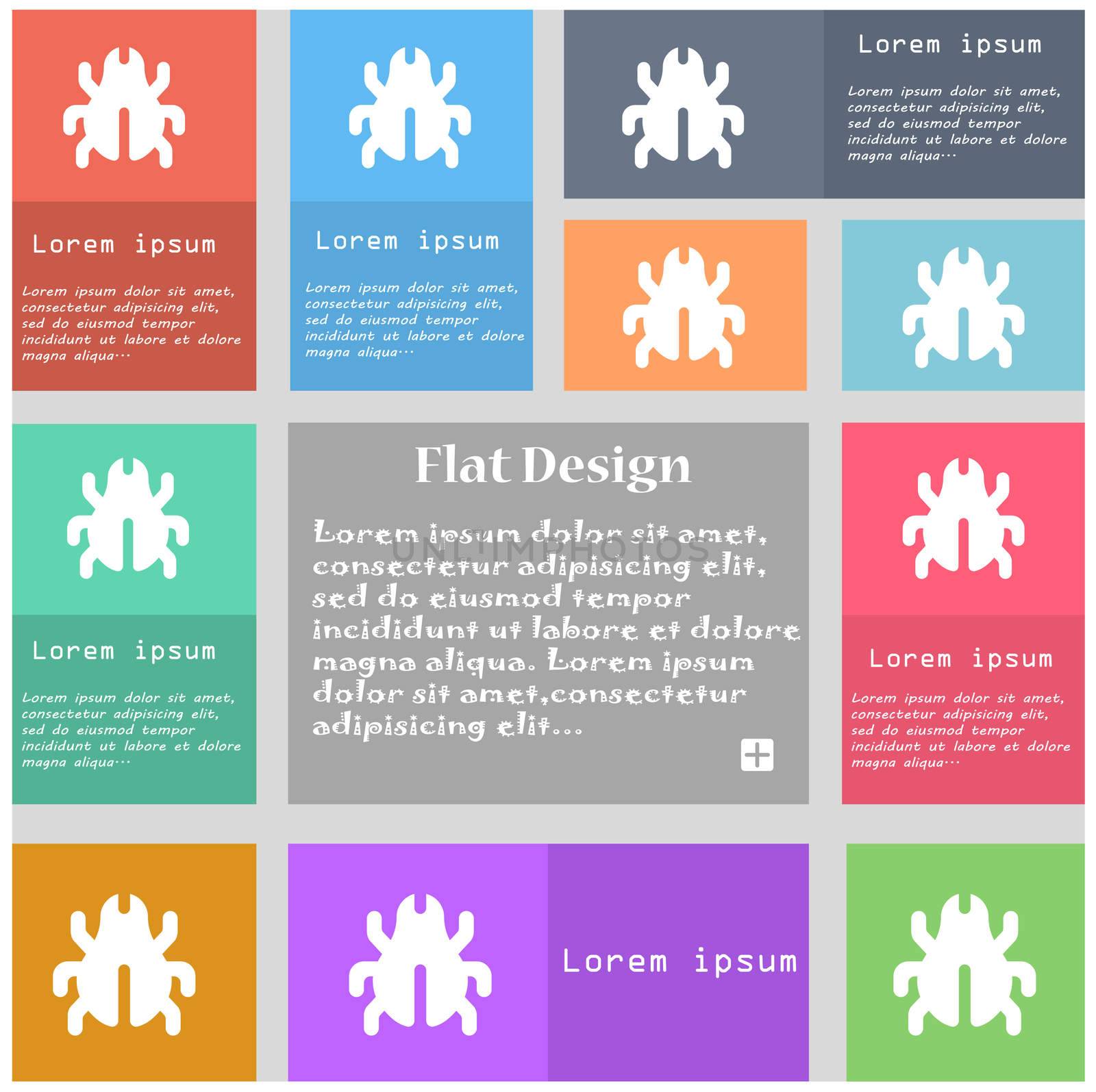 Software Bug, Virus, Disinfection, beetle icon sign. Set of multicolored buttons with space for text.  by serhii_lohvyniuk