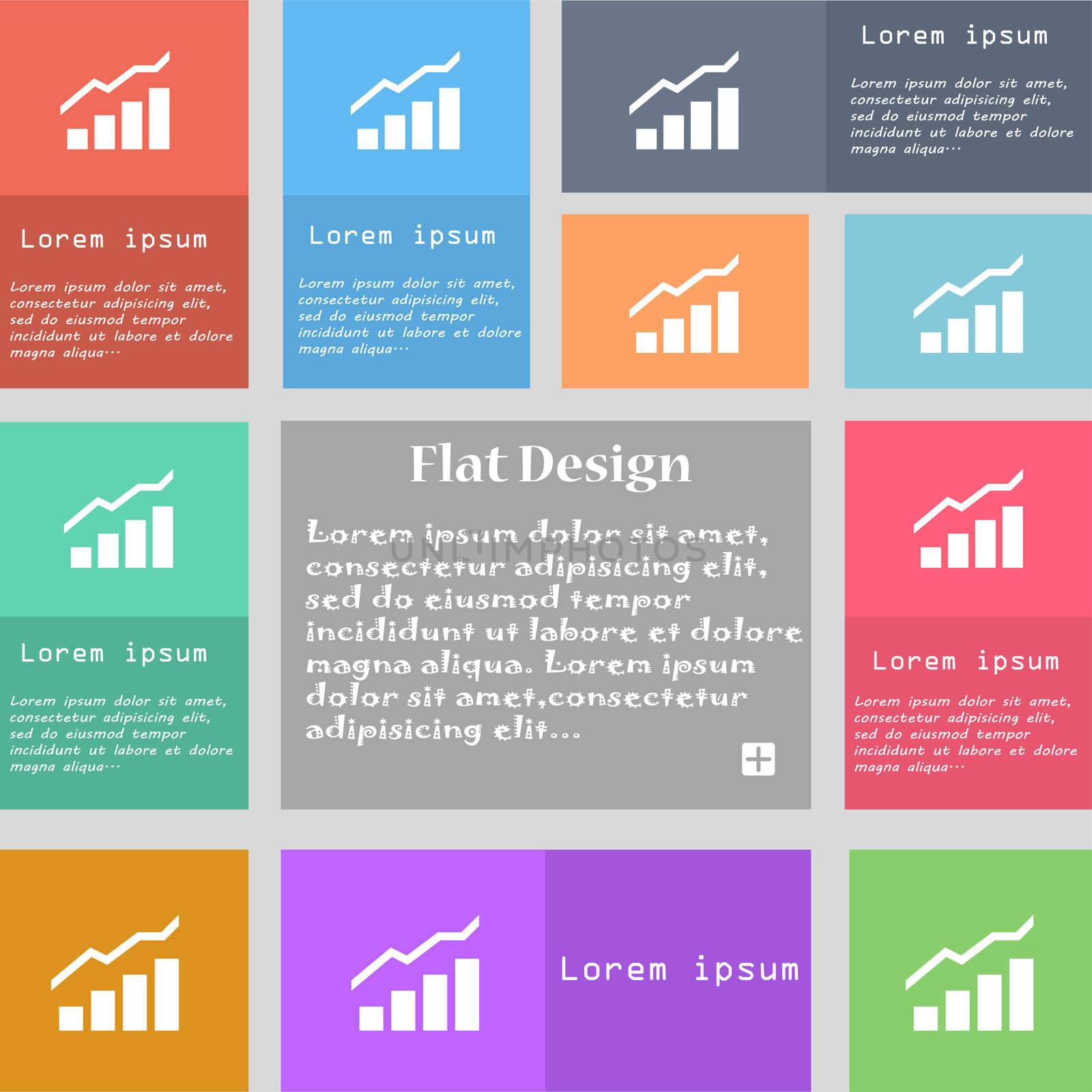 Growth and development concept. graph of Rate icon sign. Set of multicolored buttons. Metro style with space for text. The Long Shadow illustration