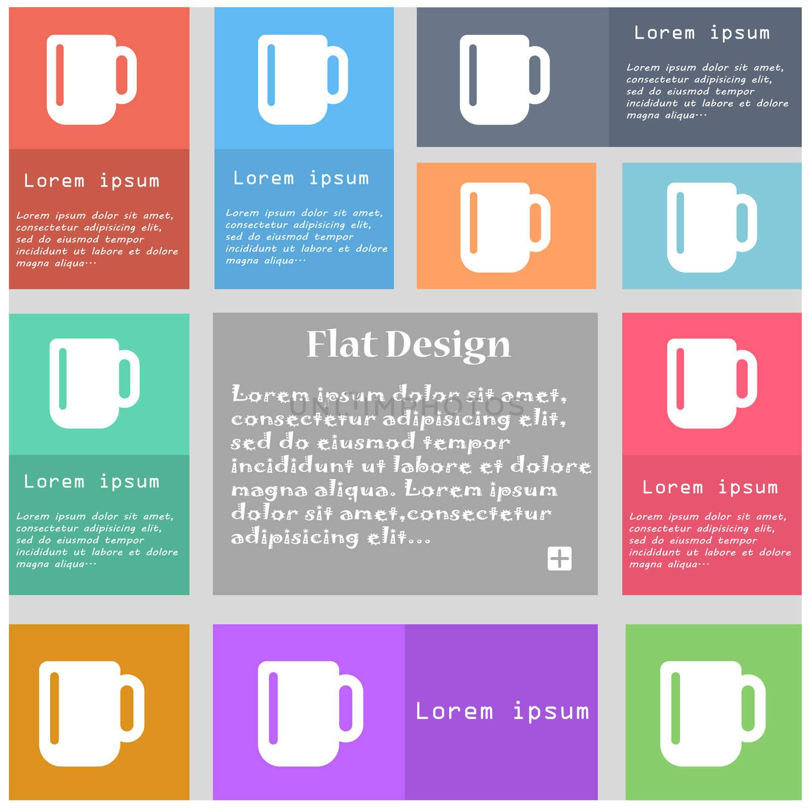 cup coffee or tea icon sign. Set of multicolored buttons with space for text.  by serhii_lohvyniuk