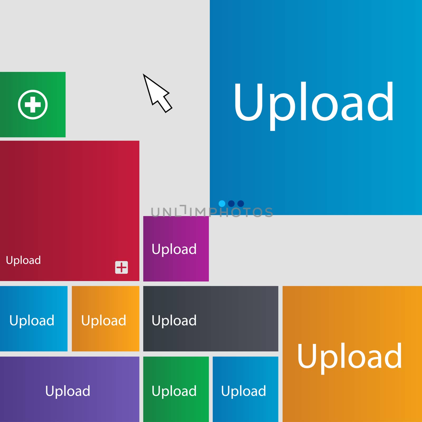 Upload sign icon. Load symbol. Set of colored buttons. illustration