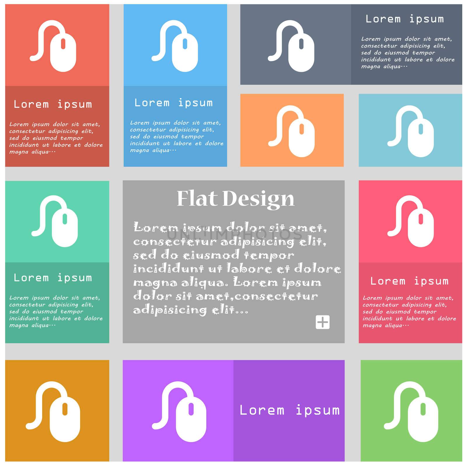 Computer mouse icon sign. Set of multicolored buttons with space for text.  by serhii_lohvyniuk