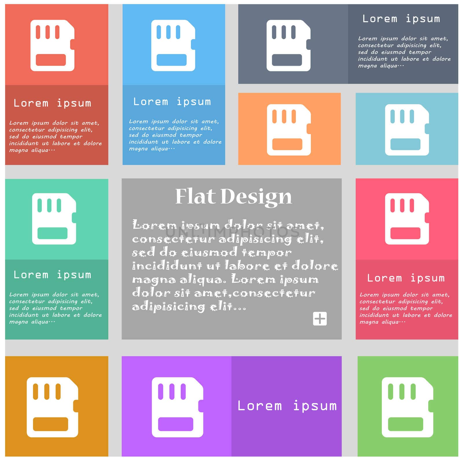 compact memory card icon sign. Set of multicolored buttons with space for text. illustration