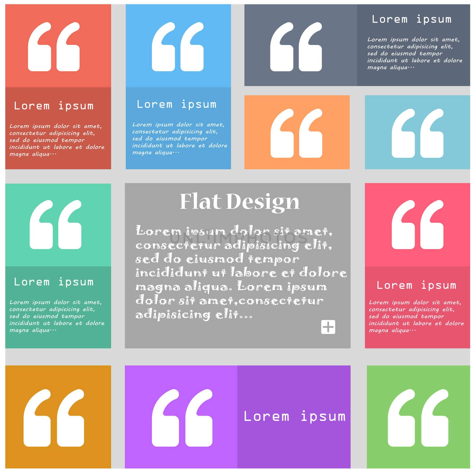 Double quotes at the beginning of words icon sign. Set of multicolored buttons with space for text.  by serhii_lohvyniuk