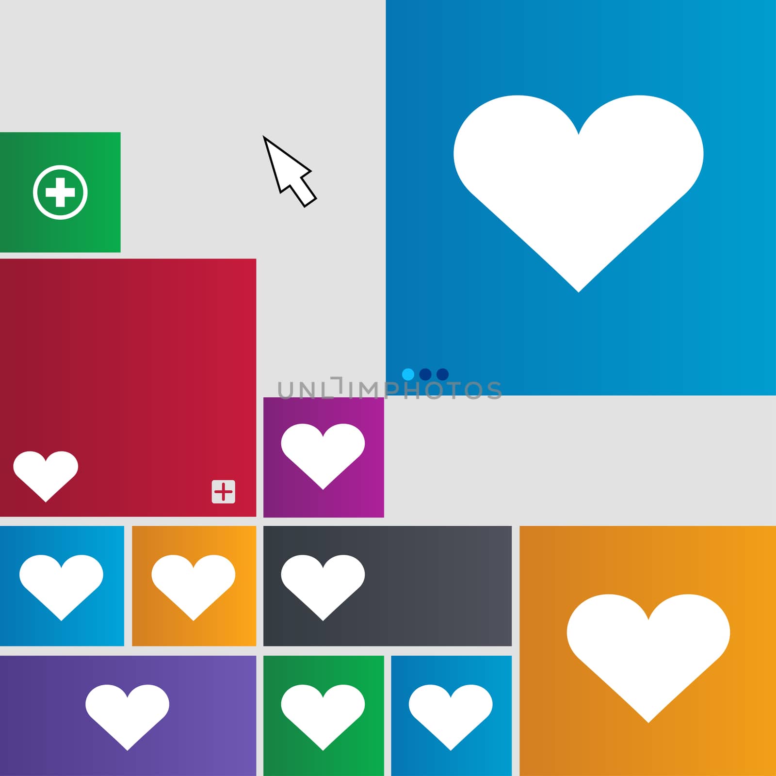 Heart, Love icon sign. Metro style buttons. Modern interface website buttons with cursor pointer. illustration