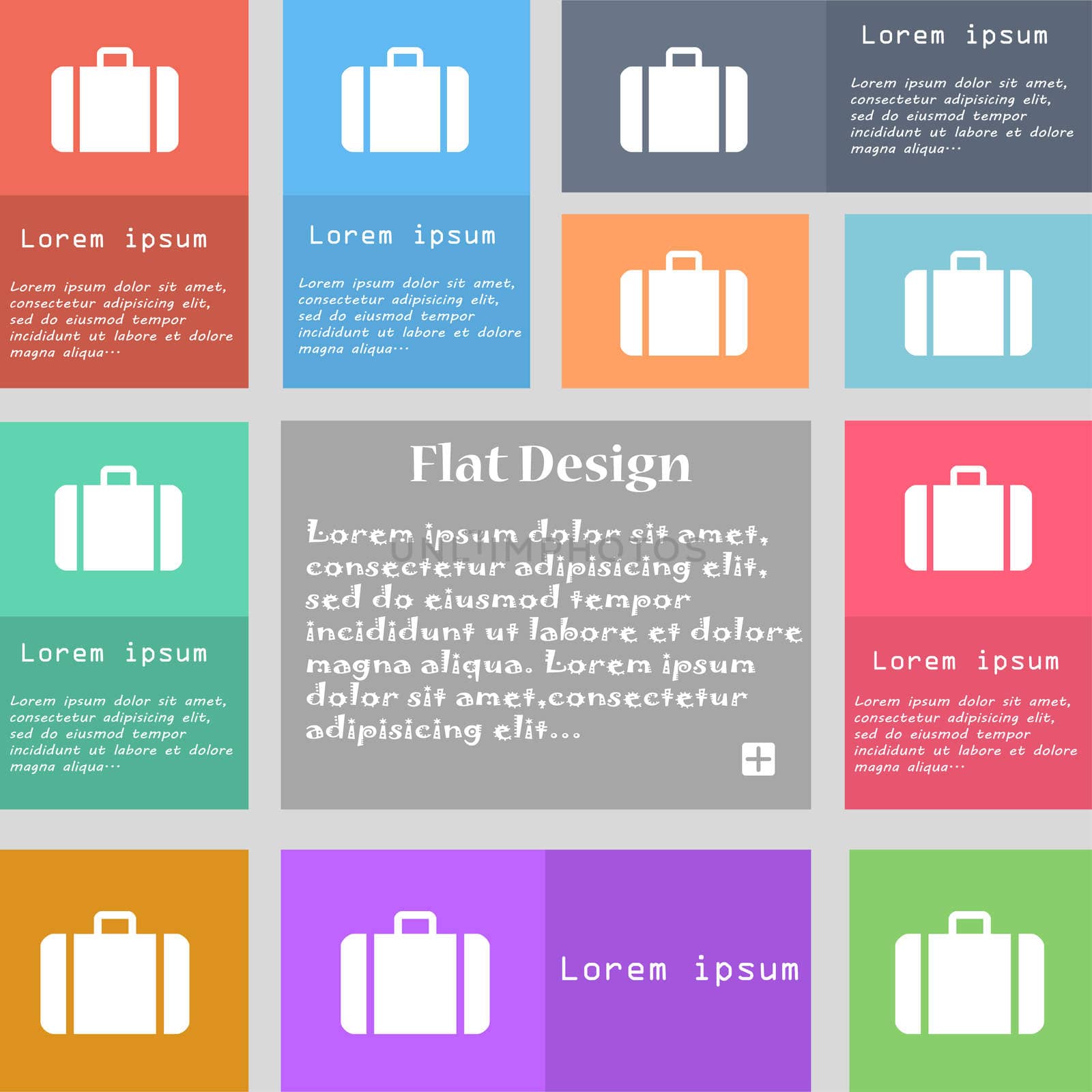 suitcase icon sign. Set of multicolored buttons with space for text. illustration