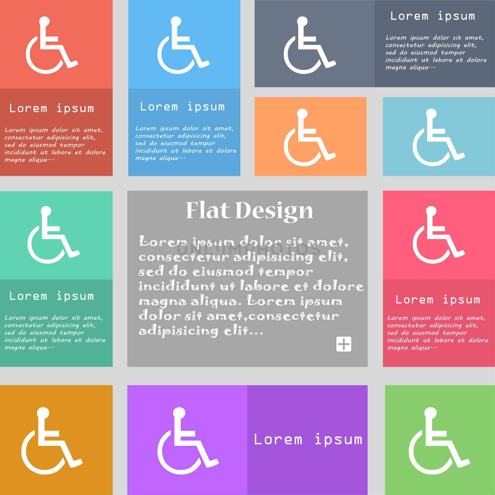 disabled icon sign. Set of multicolored buttons with space for text.  by serhii_lohvyniuk