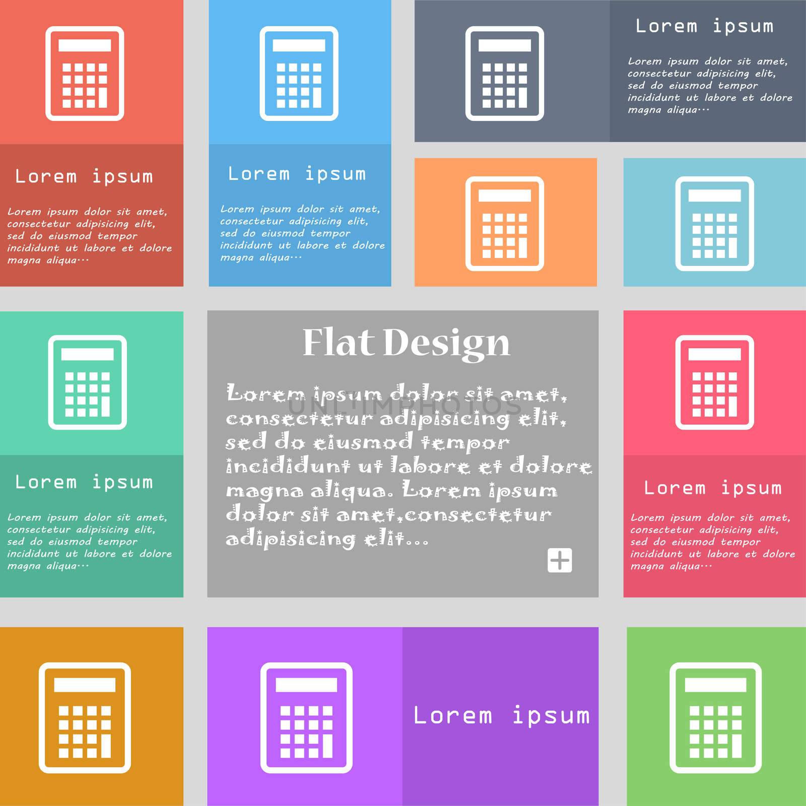 Calculator icon sign. Set of multicolored buttons with space for text.  by serhii_lohvyniuk