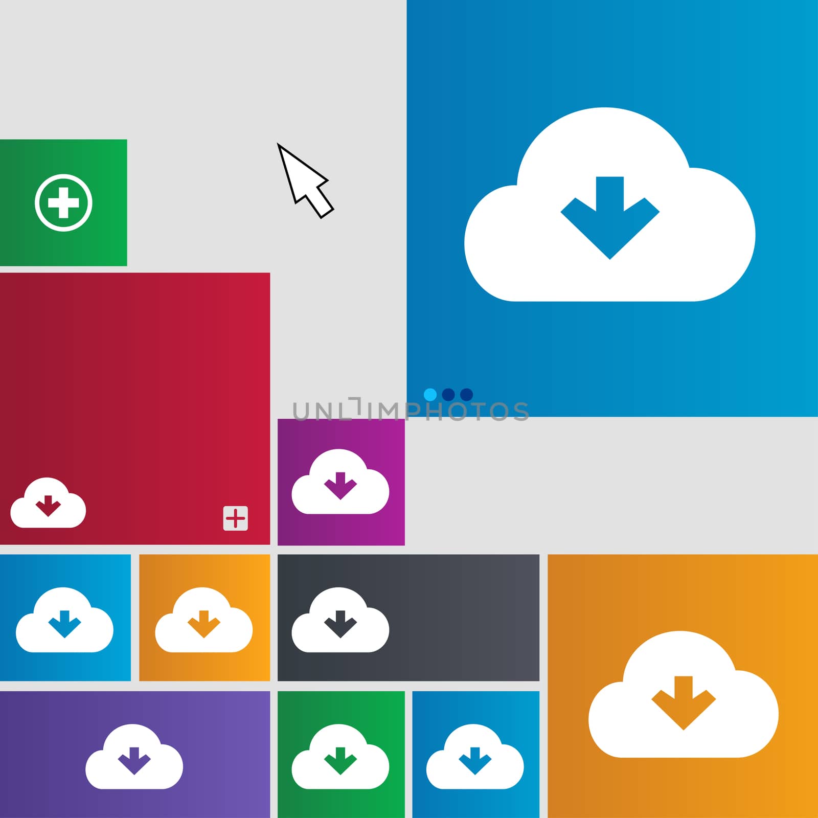 Download from cloud icon sign. Metro style buttons. Modern interface website buttons with cursor pointer. illustration