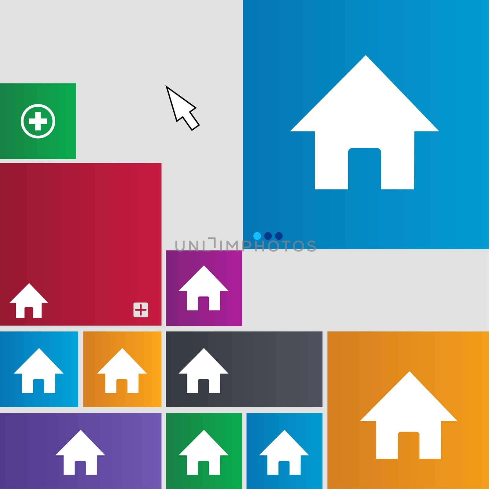 Home, Main page icon sign. Metro style buttons. Modern interface website buttons with cursor pointer. illustration
