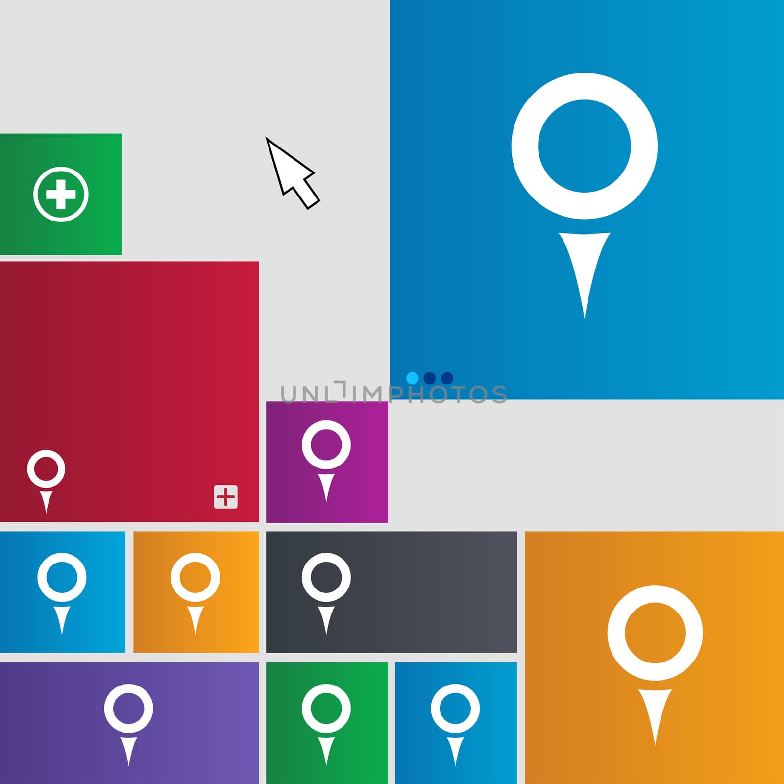 Map pointer, GPS location icon sign. Metro style buttons. Modern interface website buttons with cursor pointer. illustration