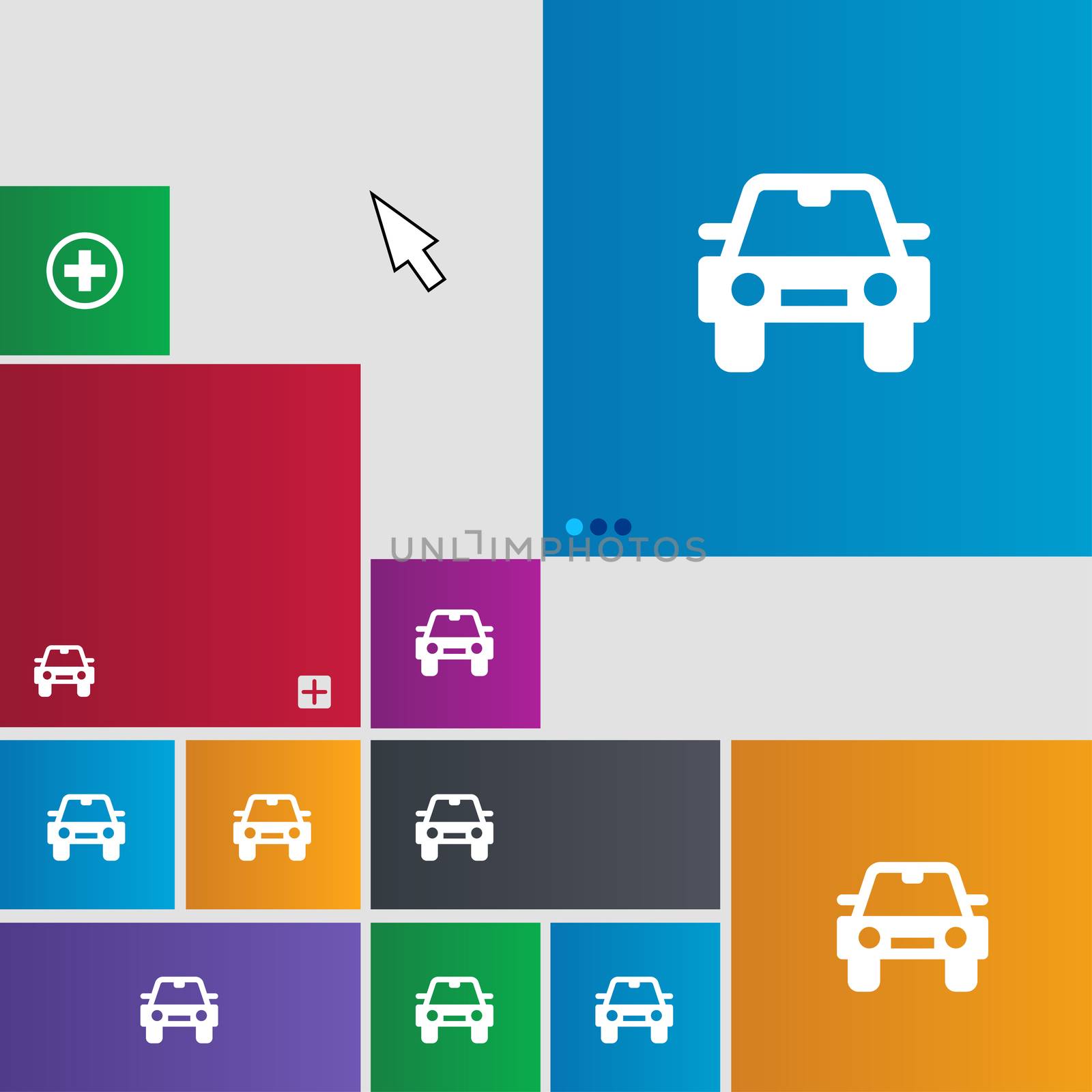 Auto icon sign. Metro style buttons. Modern interface website buttons with cursor pointer. illustration