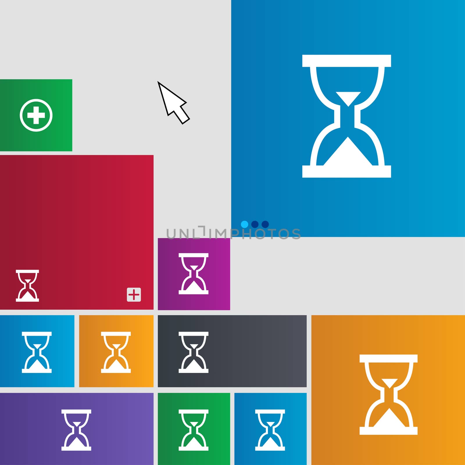 Hourglass, Sand timer icon sign. Metro style buttons. Modern interface website buttons with cursor pointer.  by serhii_lohvyniuk