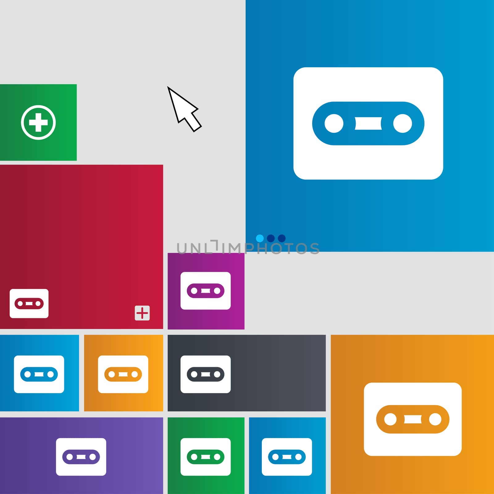 Cassette icon sign. buttons. Modern interface website buttons with cursor pointer.  by serhii_lohvyniuk