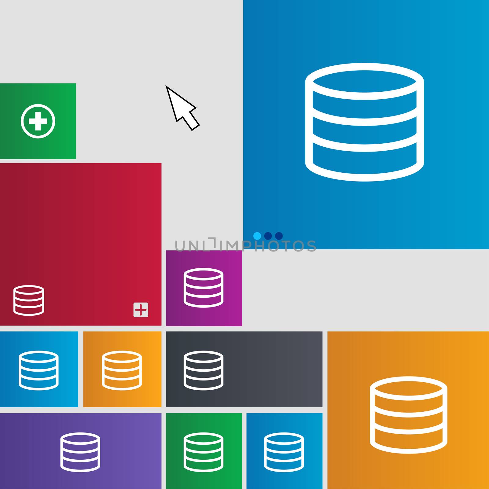 Hard disk and database icon sign. Metro style buttons. Modern interface website buttons with cursor pointer. illustration