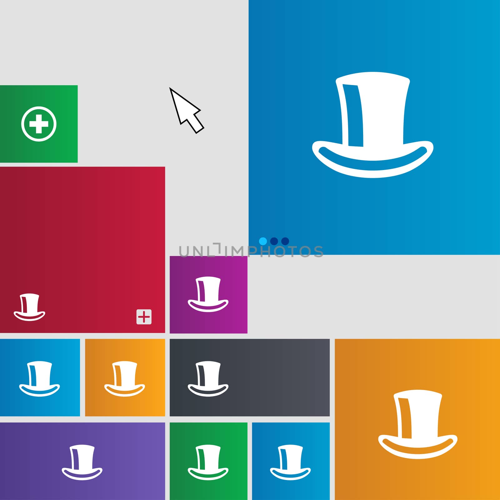 cylinder hat icon sign. Metro style buttons. Modern interface website buttons with cursor pointer.  by serhii_lohvyniuk