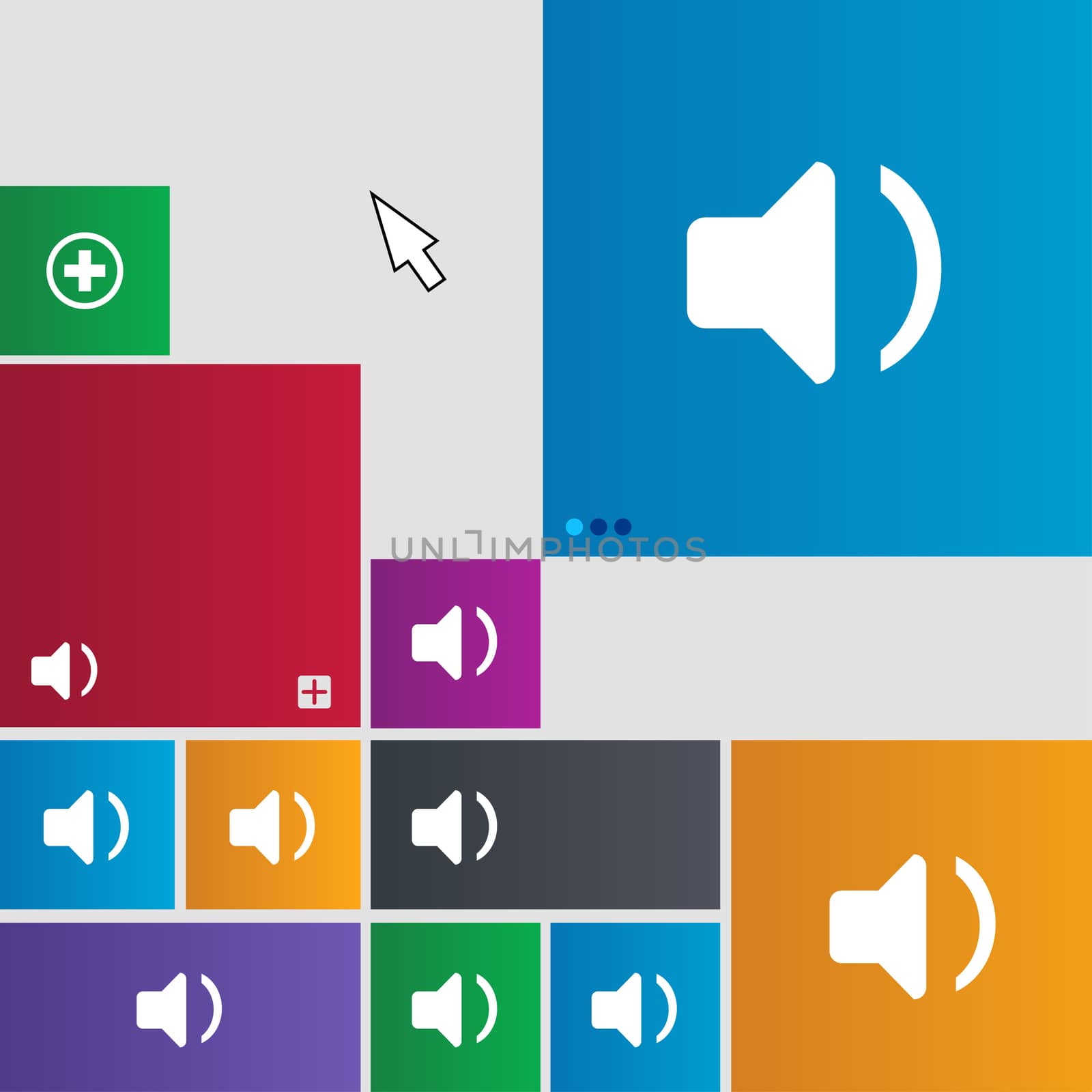 Speaker volume, Sound icon sign. Metro style buttons. Modern interface website buttons with cursor pointer. illustration