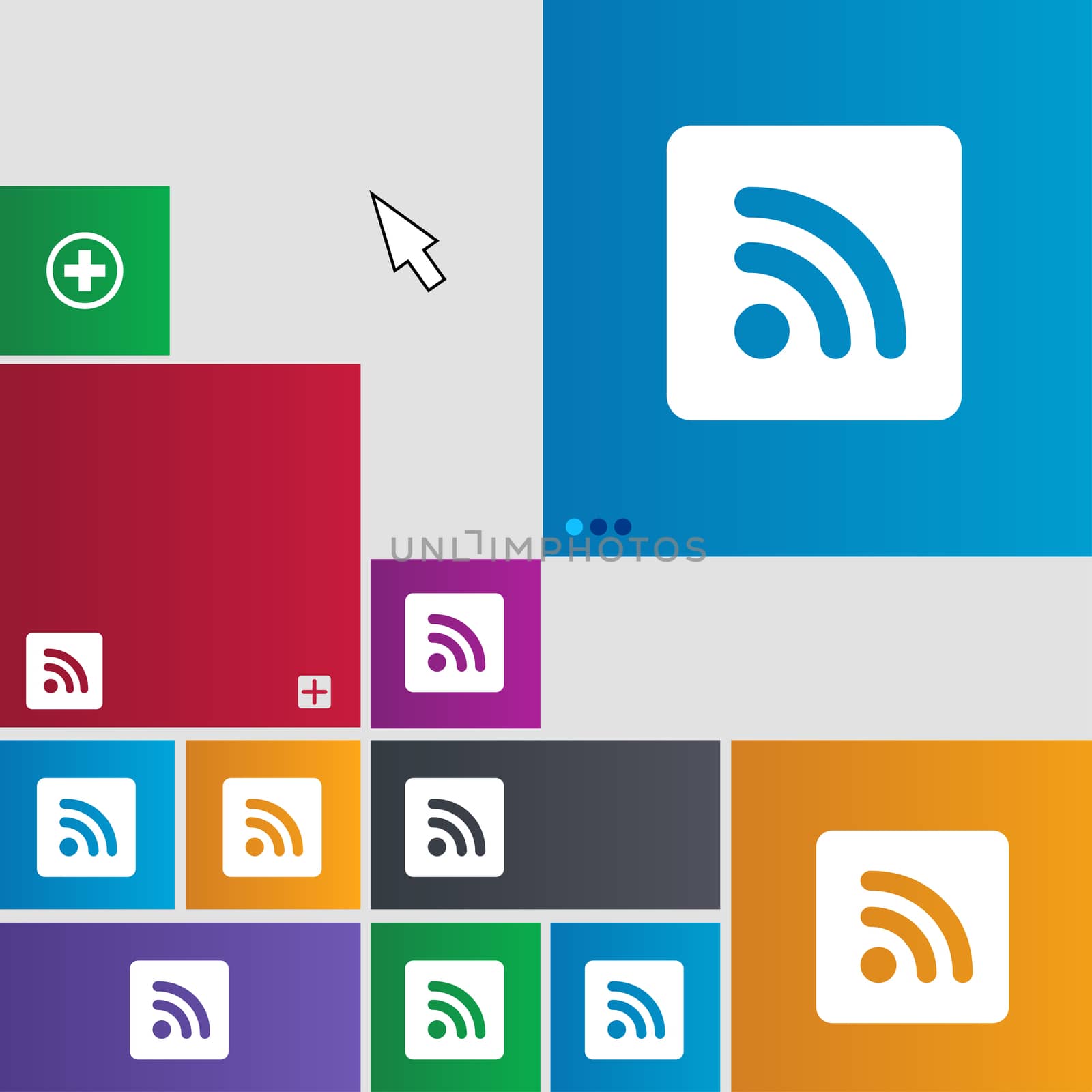 RSS feed icon sign. buttons. Modern interface website buttons with cursor pointer. illustration