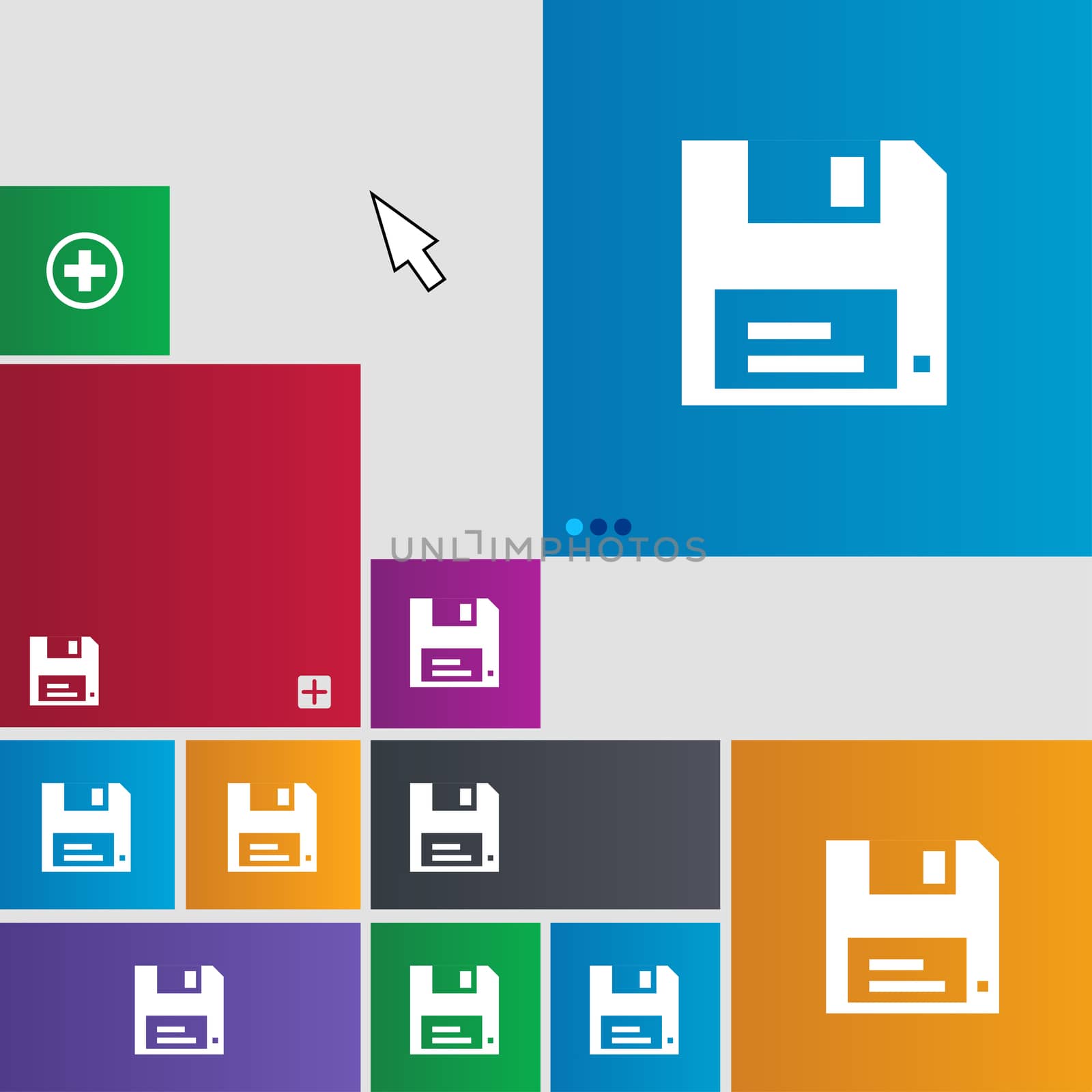 floppy icon sign. Metro style buttons. Modern interface website buttons with cursor pointer. illustration