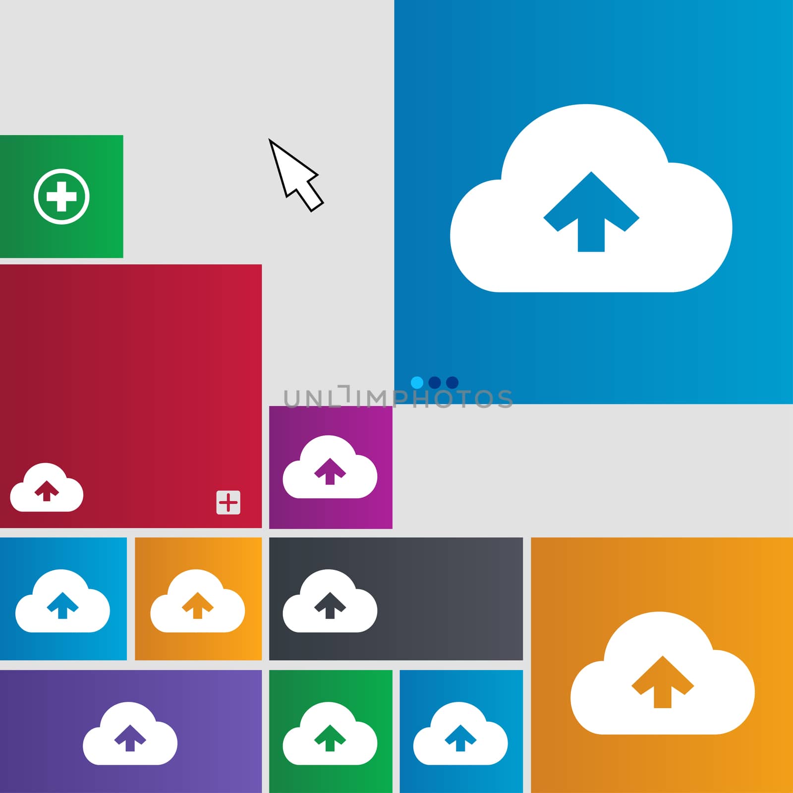 Upload from cloud icon sign. Metro style buttons. Modern interface website buttons with cursor pointer. illustration