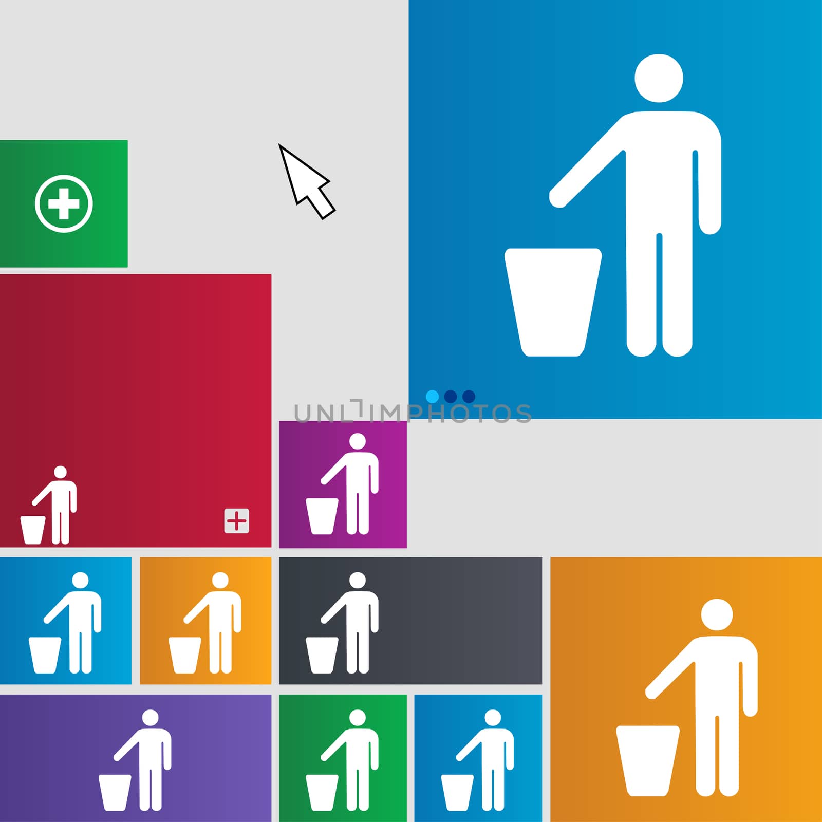 throw away the trash icon sign. buttons. Modern interface website buttons with cursor pointer. illustration