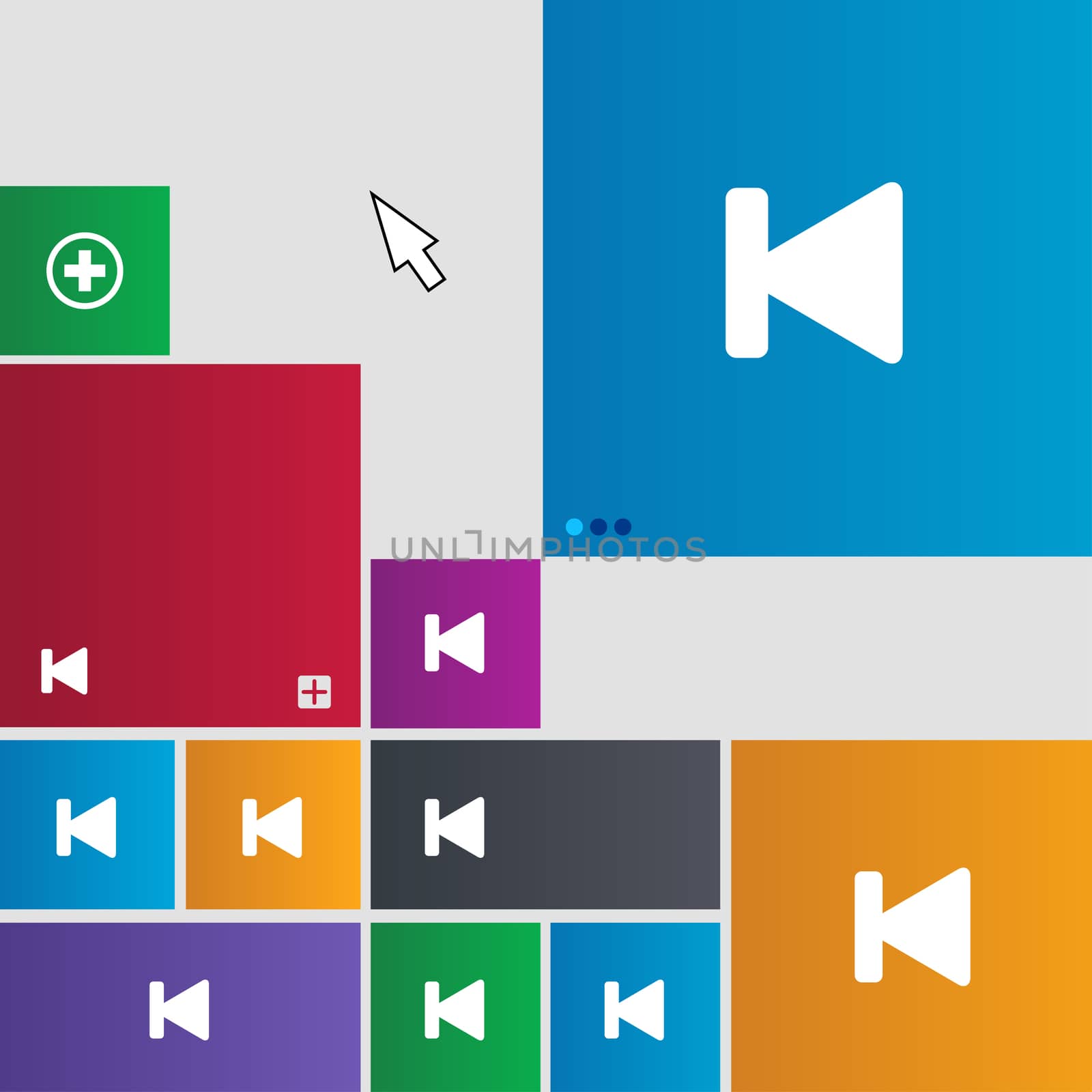 fast backward icon sign. Metro style buttons. Modern interface website buttons with cursor pointer. illustration