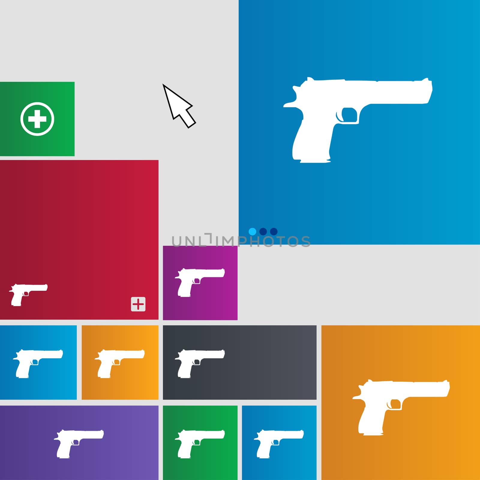gun icon sign. buttons. Modern interface website buttons with cursor pointer. illustration