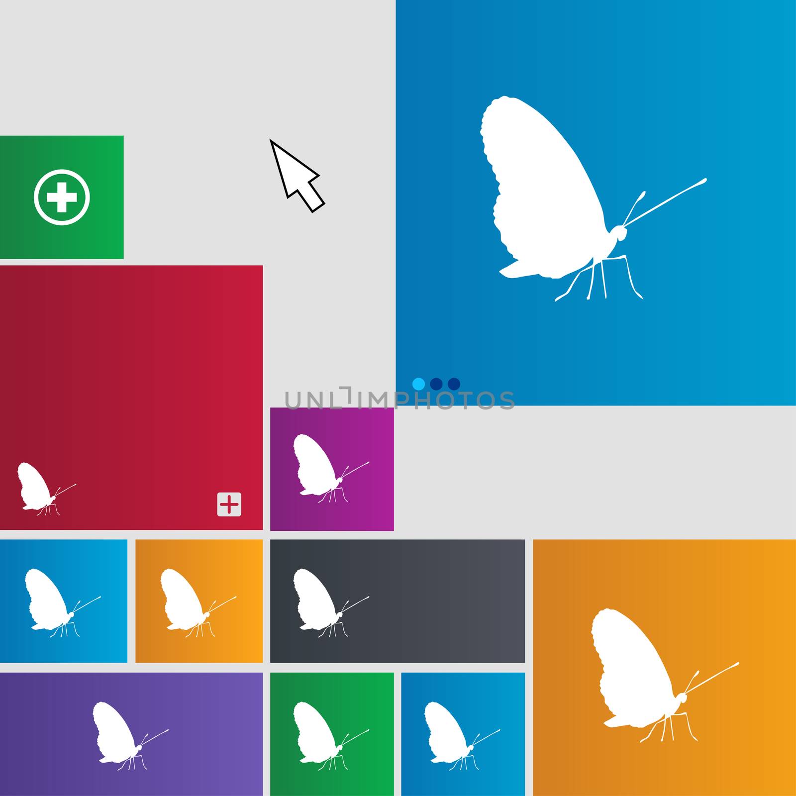 butterfly icon sign. buttons. Modern interface website buttons with cursor pointer. illustration