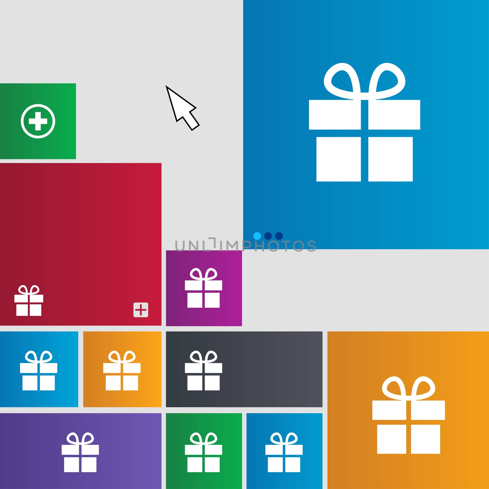 Gift box icon sign. Metro style buttons. Modern interface website buttons with cursor pointer.  by serhii_lohvyniuk