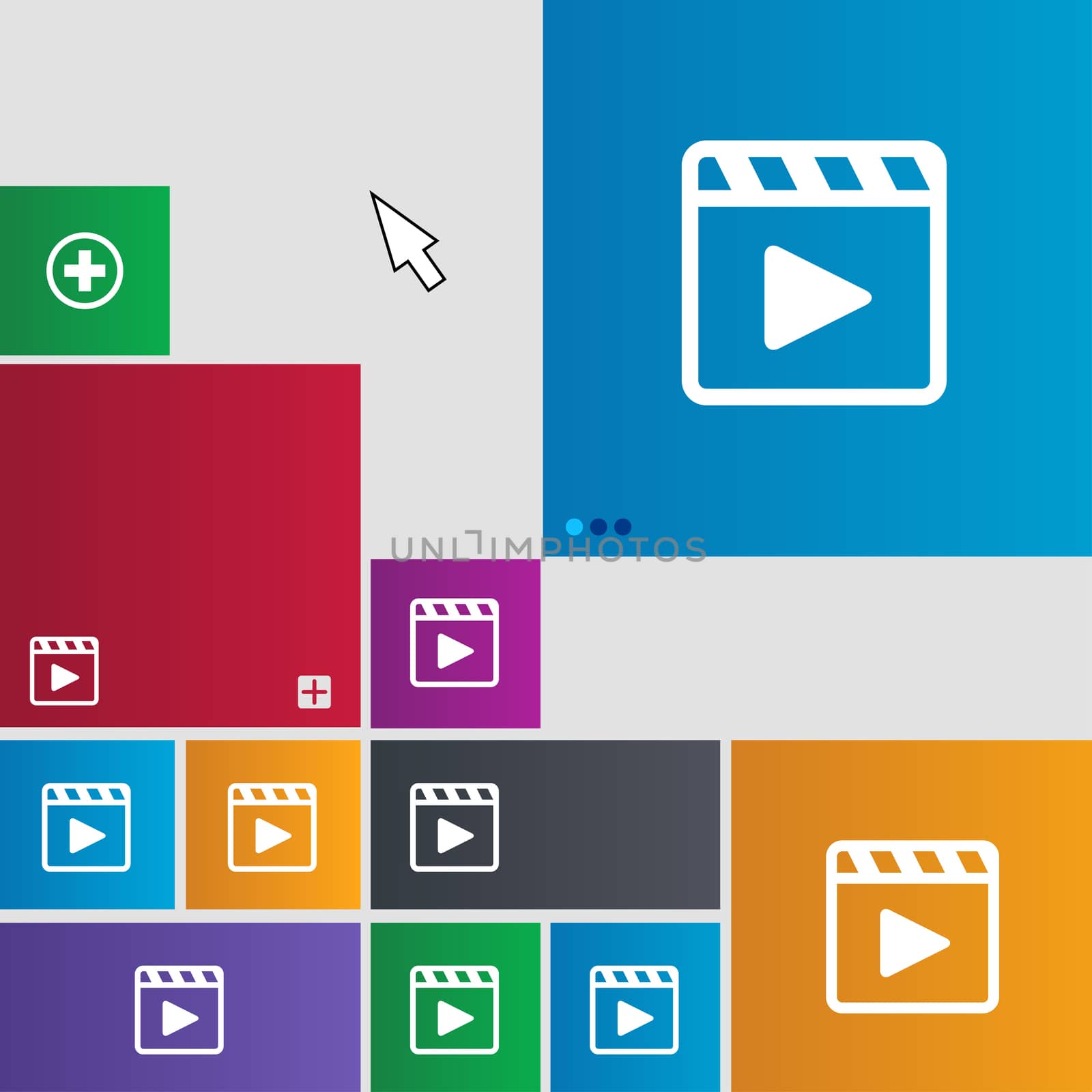 Play video icon sign. Metro style buttons. Modern interface website buttons with cursor pointer. illustration