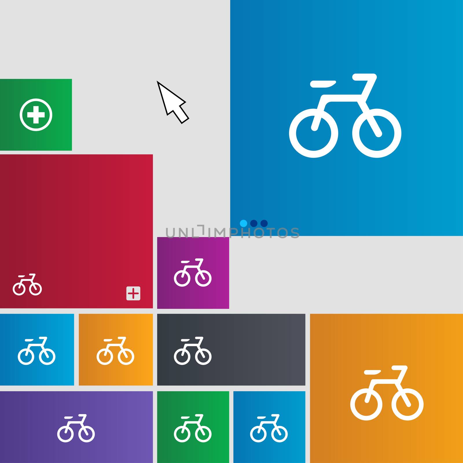 Bicycle icon sign. Metro style buttons. Modern interface website buttons with cursor pointer.  by serhii_lohvyniuk