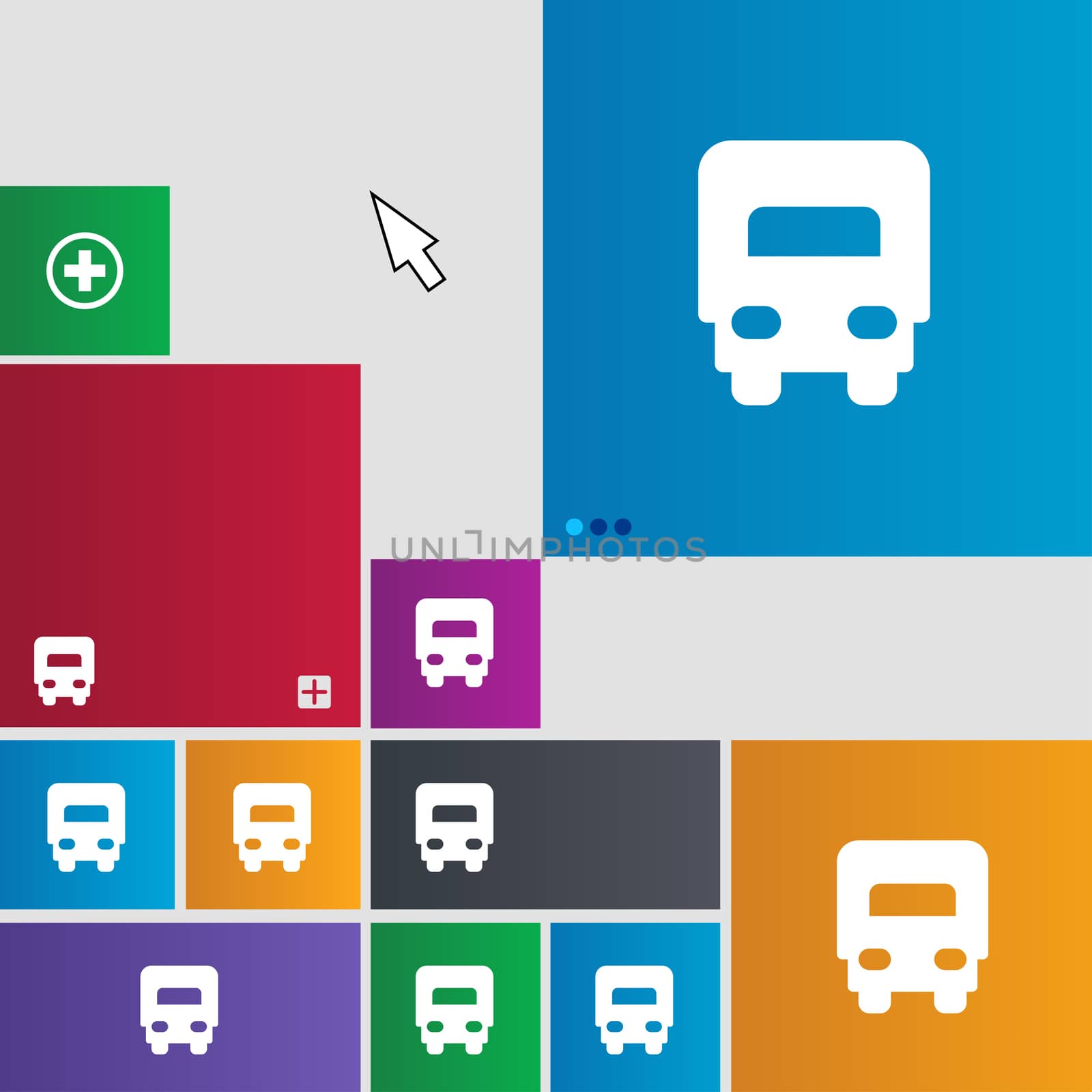 Delivery truck icon sign. Metro style buttons. Modern interface website buttons with cursor pointer.  by serhii_lohvyniuk