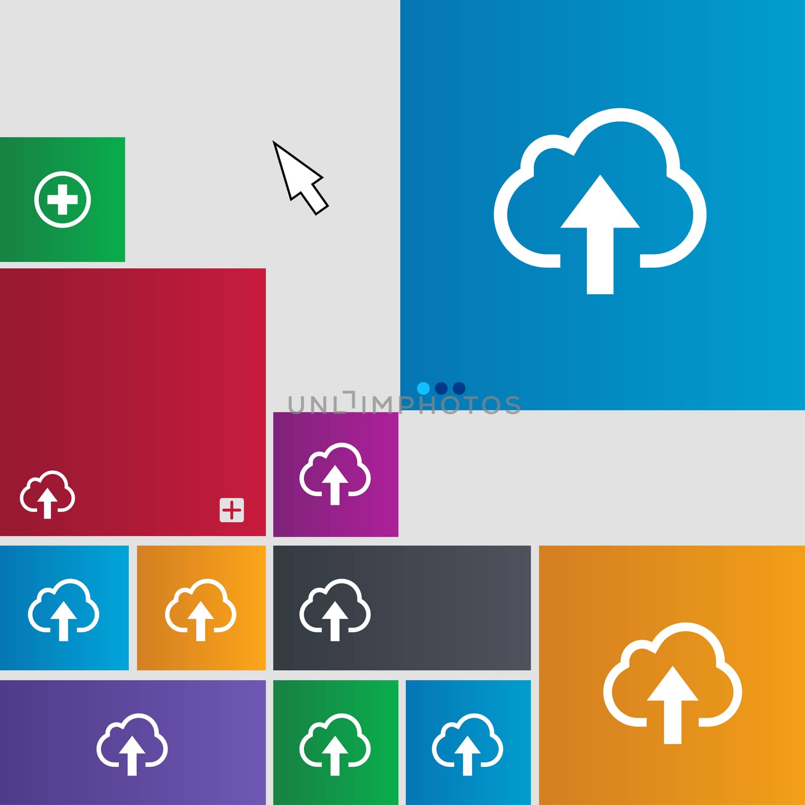 Upload from cloud icon sign. Metro style buttons. Modern interface website buttons with cursor pointer. illustration