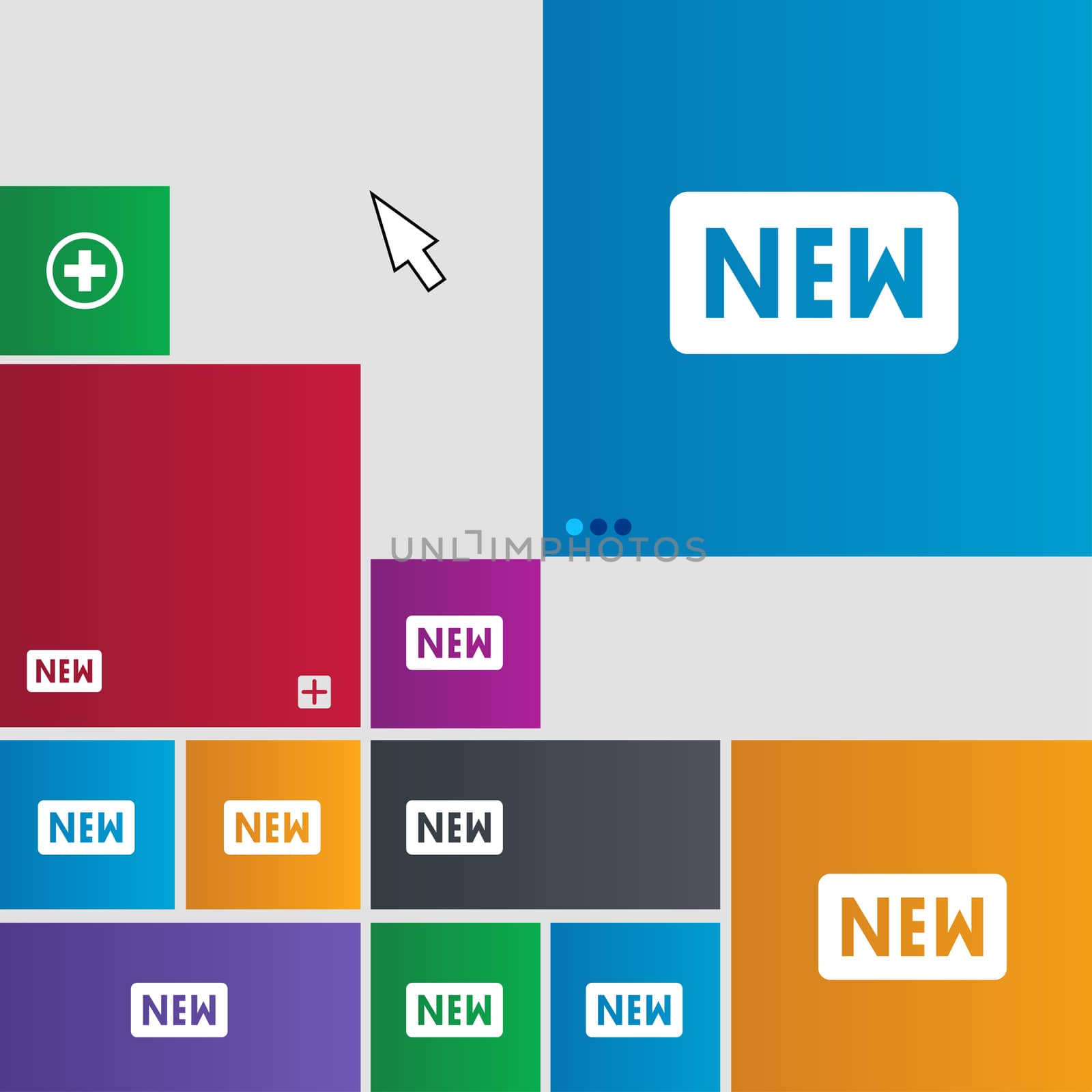 New icon sign. Metro style buttons. Modern interface website buttons with cursor pointer. illustration