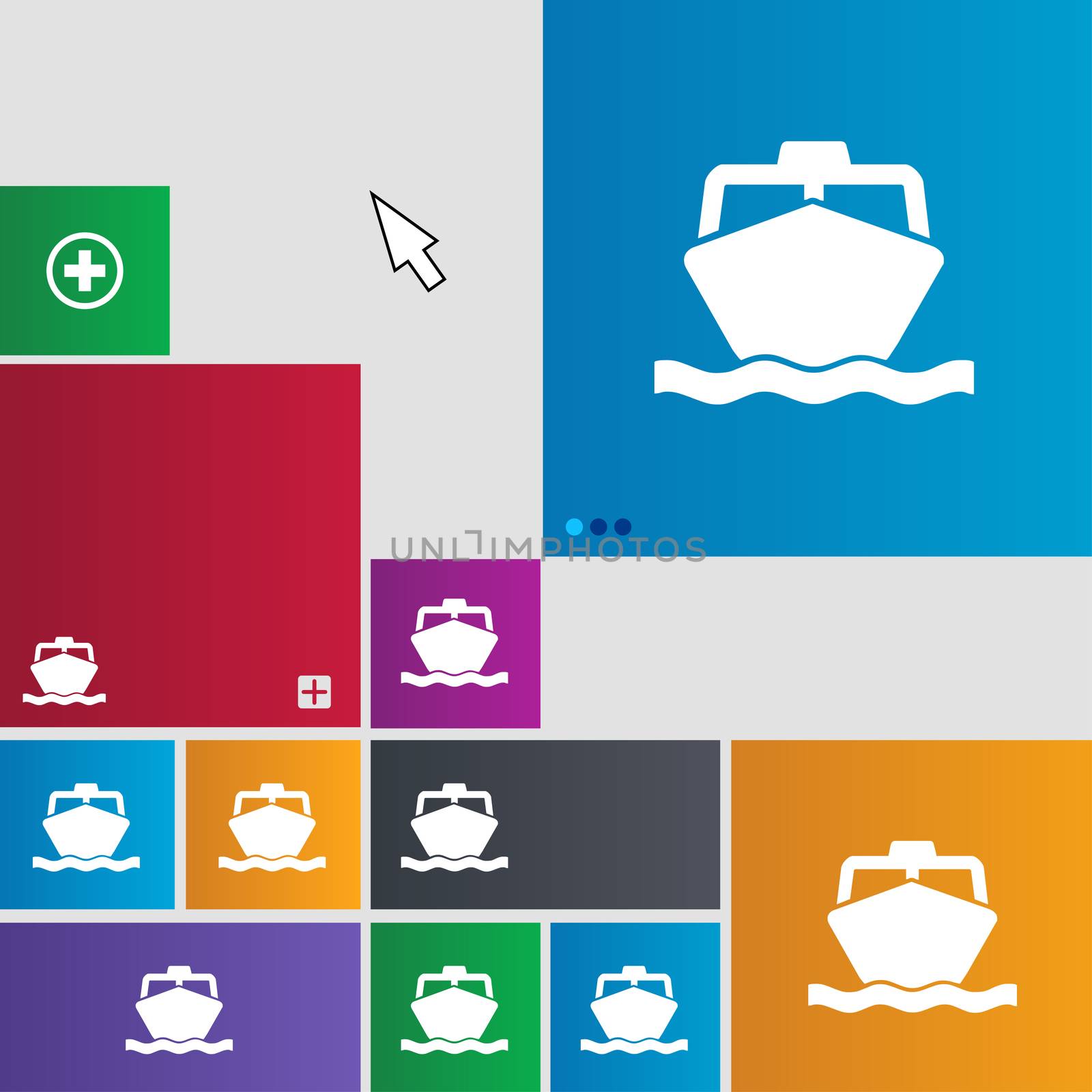 the boat icon sign. buttons. Modern interface website buttons with cursor pointer. illustration