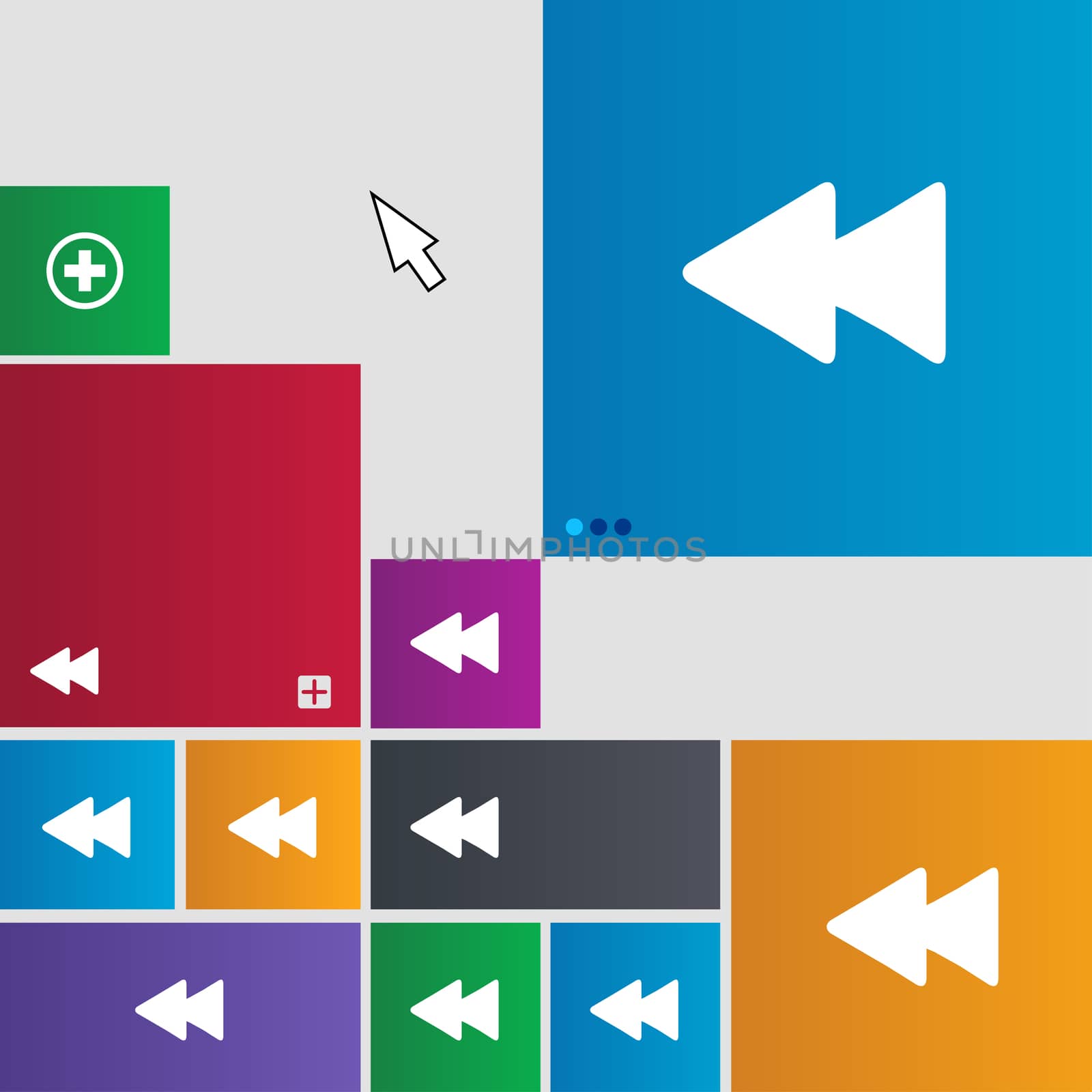 rewind icon sign. Metro style buttons. Modern interface website buttons with cursor pointer. illustration