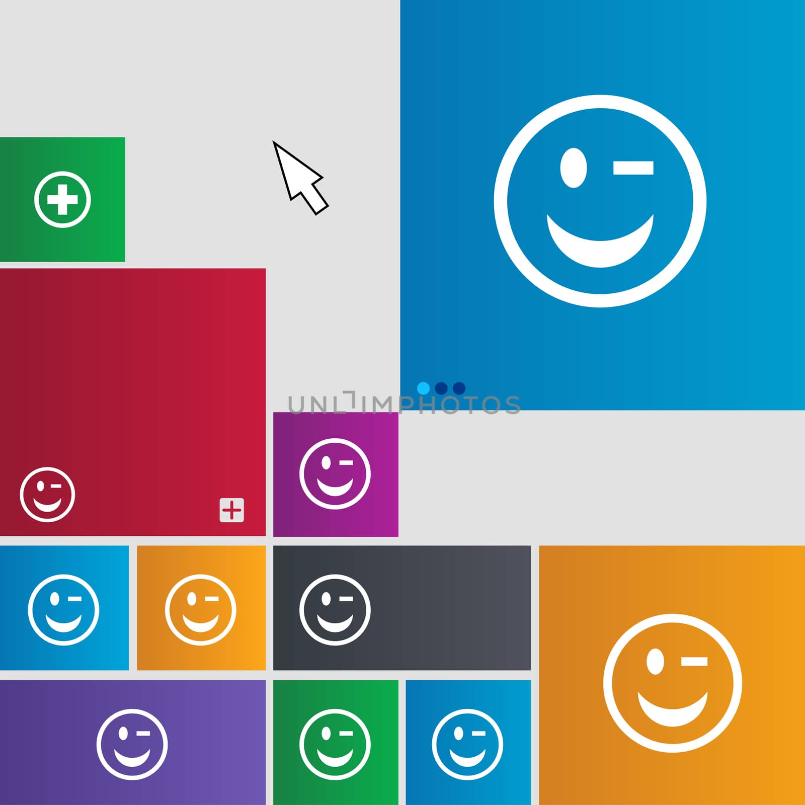 Winking Face icon sign. Metro style buttons. Modern interface website buttons with cursor pointer. illustration