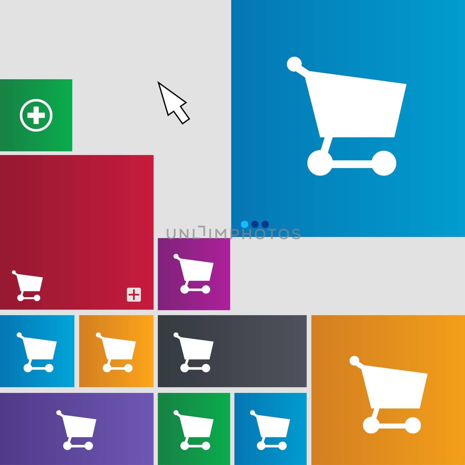 Shopping basket icon sign. Metro style buttons. Modern interface website buttons with cursor pointer.  by serhii_lohvyniuk