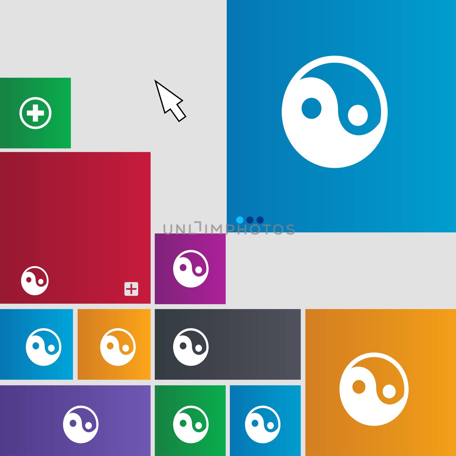 Ying yang icon sign. Metro style buttons. Modern interface website buttons with cursor pointer. illustration